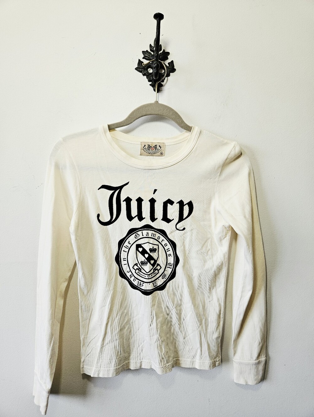 Vintage Y2K Juicy Couture Long Sleeve Tee Size M White Shirt